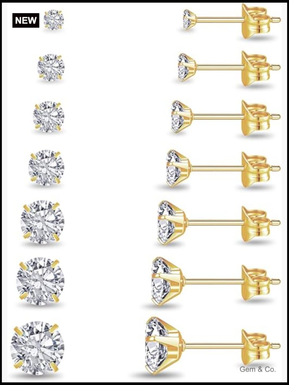 7 Pairs CZ Stud Earrings Set Hypoallergenic Surgical Steel 20G